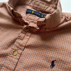 Ralph Lauren Polo Men’s XL Button Shirt - Lightweight Cotton Orange Blue Plaid